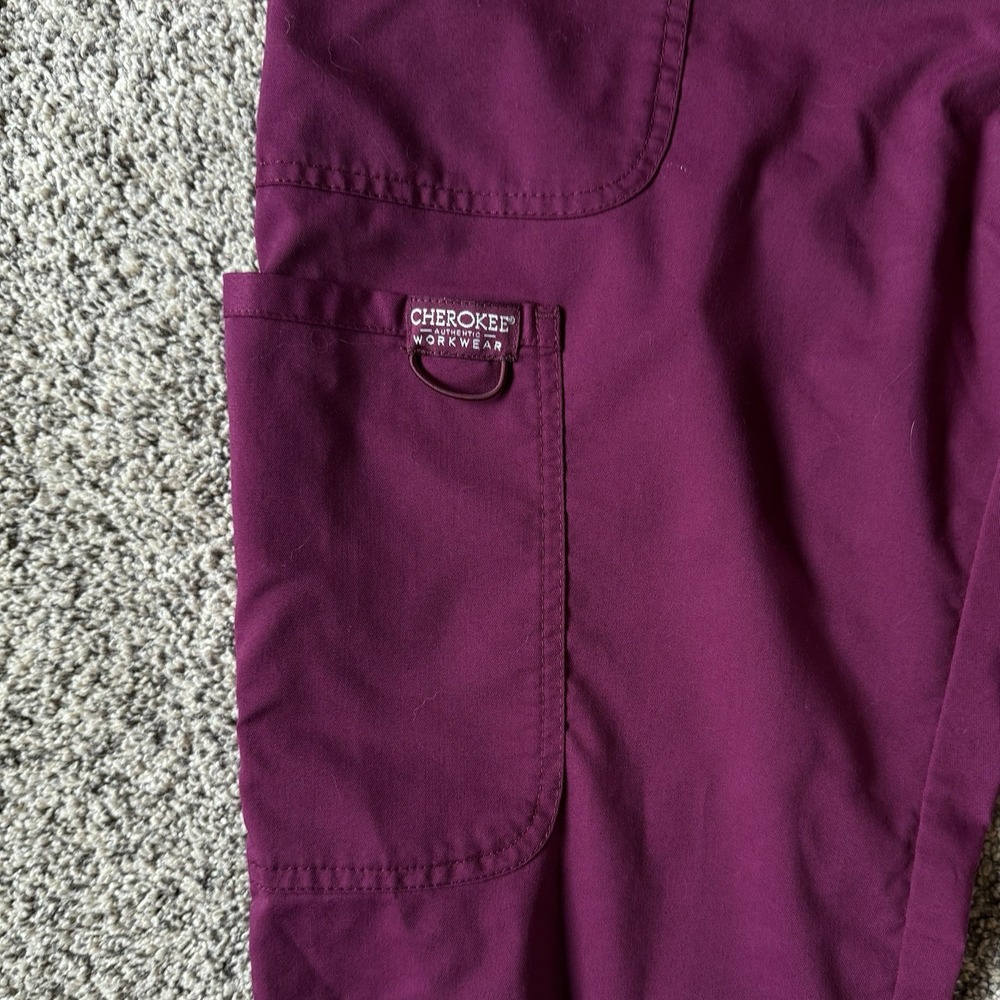 Cherokee Workwear Revolution Size M Tall Slight‎ Flare Drawstring Scrubs Maroon - Picture 5 of 9
